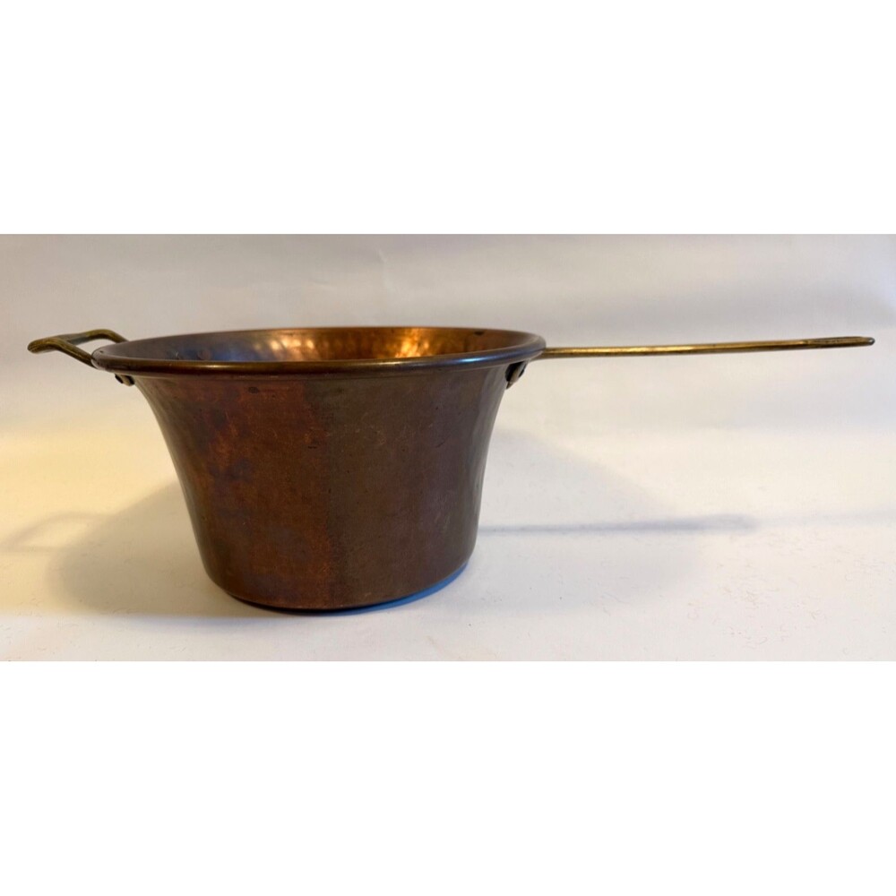 Vintage Italian Hammered Copper Large Polenta Pot Rame Lilium Italy Brass Handle